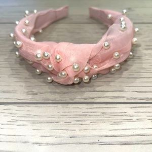 Pink tulle pearl headband